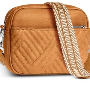 Vantamo RFID Crossbody Bag – Quilted Tan Vegan Leather w/ Adjustable Strap